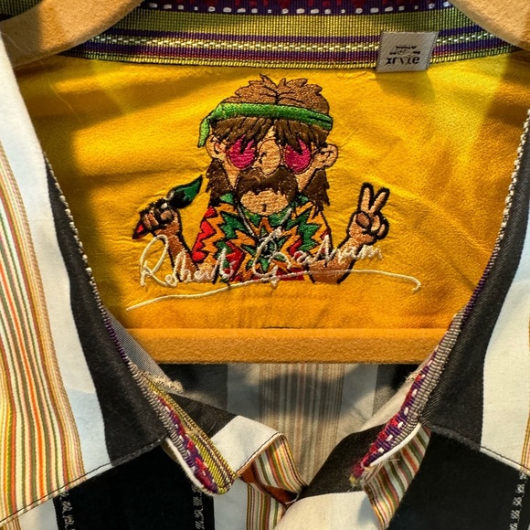 Robert Graham Striped Shirt with Contrasting Cuffs Suze XL Peace Hippie - Picture 3 of 7